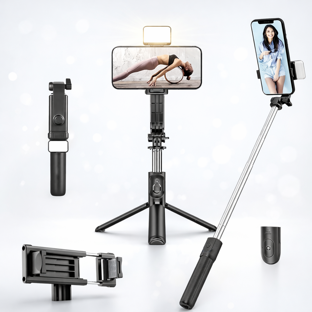 3-in-1 Selfie Stick Tripod with LED Light & Bluetooth Remote