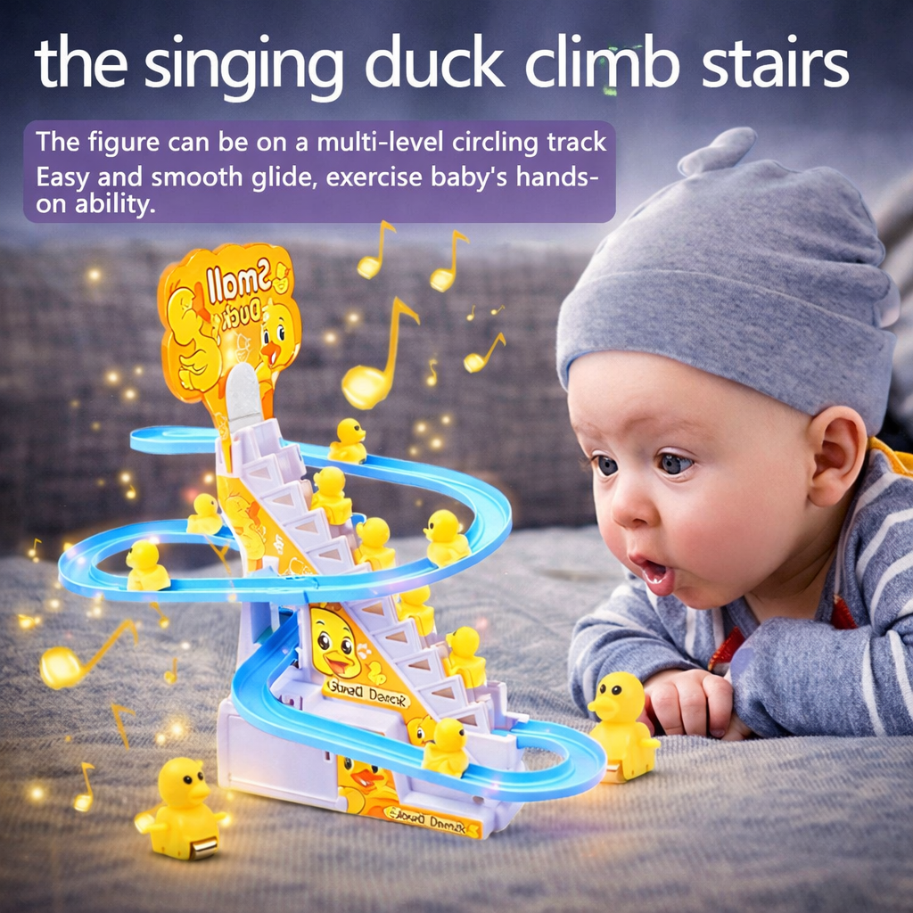 Automatic Stair Climbing Ducklings Toy with Flashing Lights & Music