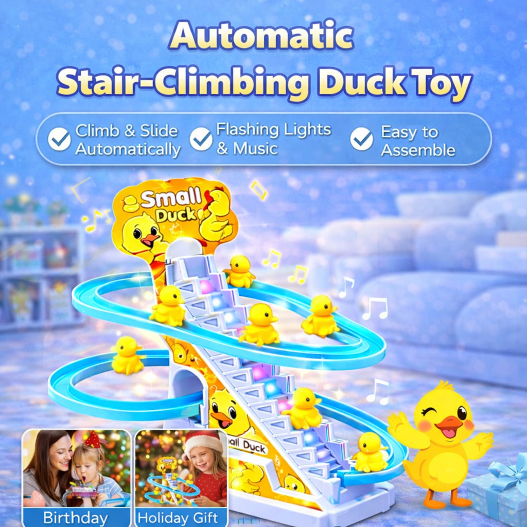 Automatic Stair Climbing Ducklings Toy with Flashing Lights & Music