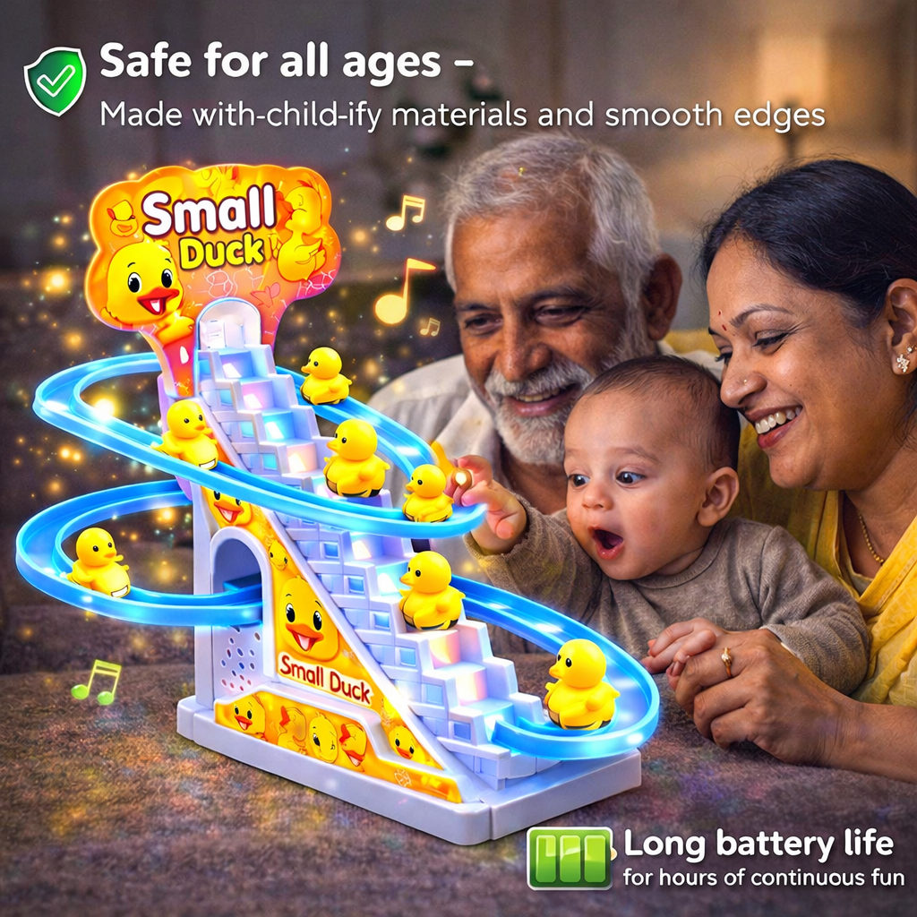 Automatic Stair Climbing Ducklings Toy with Flashing Lights & Music