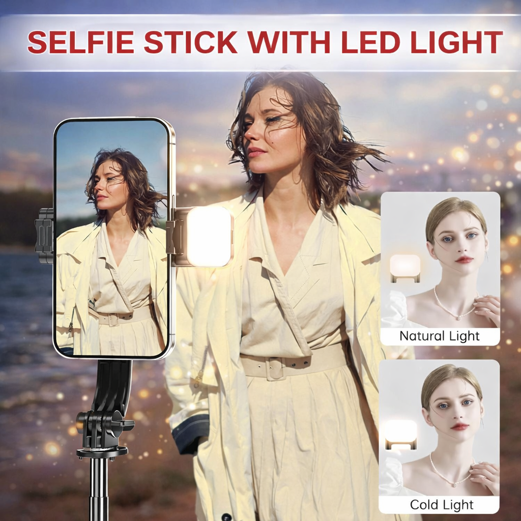 3-in-1 Selfie Stick Tripod with LED Light & Bluetooth Remote
